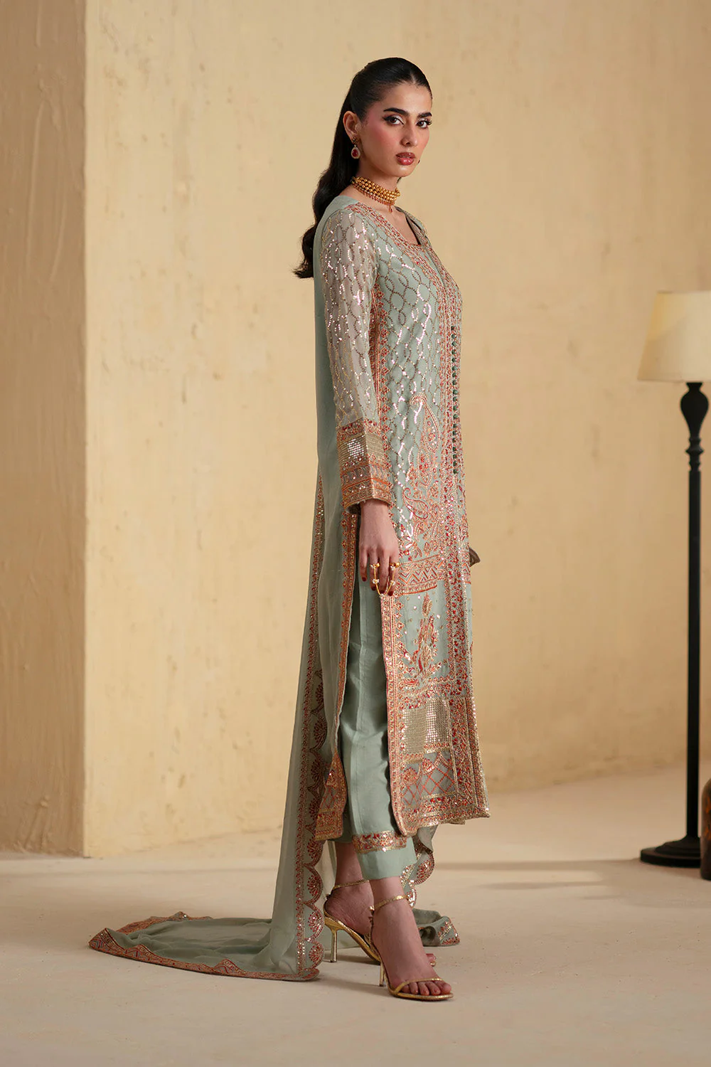 3 Piece Embroiderd Chiffon BASTET - FSU5668 - Image 4